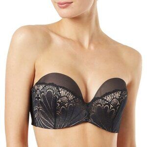 Wonderbra Size 36D Black Lace Refined Glamour Ultimate Strapless Push-Up Bra